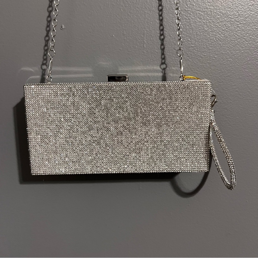 Bebe Silver Rhinestone Clutch Handbag - Picture 7 of 11
